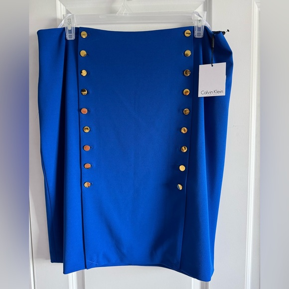 Calvin Klein Royal Blue Pencil Skirt with Gold Accents - Picture 1 of 7
